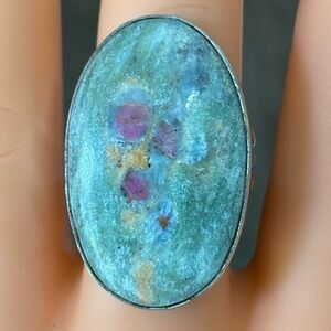 Size 8 Ruby in Fuchsite 925 Sterling Silver Oval Ring
